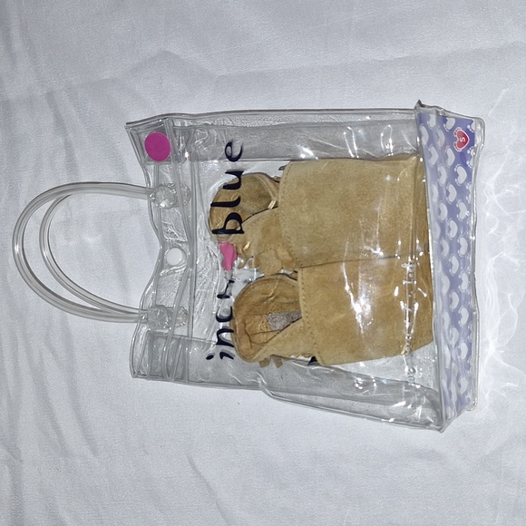 👶 Baby suede leather moccasins.  Size 0-6 months. Tan. Inch Blue. - Picture 2 of 10